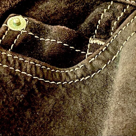 Y2K Vintage Fuzion Pouttana Brown Suede Front Jean Two Tone Straight Jeans Sz 12 - Picture 15 of 15